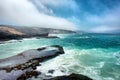 Awesome view at misty rocky beach