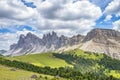 Awesome view at a mountain with peaks in the dolomites