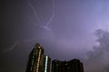 Awesome View of Real Lightning Striking on Night Sky over the High Building Royalty Free Stock Photo