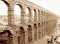 Awesome View of Roman Aqueduct of Segovia, Spain in Sepia Tone Royalty Free Stock Photo