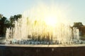 Awesome view of wonderful fountains at Registan Street in Samarkand, Uzbekistan. Samarkand is a popular tourist