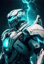 Awesome white cosmonaut robot, moving, cosmos background. ai generative