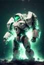 Awesome white cosmonaut robot, moving, cosmos background. ai generative