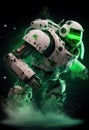 Awesome white cosmonaut robot, moving, cosmos background. ai generative