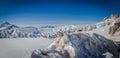 Awesome winter panorama of snowy meadow between the Mount Pore and Mount Averau