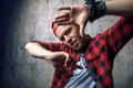 Awesome young street man in stylish outfit dancing hip hop Royalty Free Stock Photo