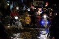 Awful flooded street, motorcycle swim in tide