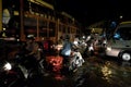 Awful flooded street, motorcycle swim in tide