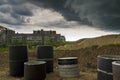 Awful thunderclouds over a poor sleeping district and construction site