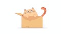 Awkward cat stuck in cardboard box. Cute kawaii cat stuck in cardboard. Comic puzzled chubby fat pet. Funny flat graphic