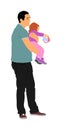 Awkward clumsy father with baby in hand vector illustration. Gawky unhandy young parent with child.