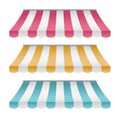 Set Of Striped Awnings with different colors : pink, yellow and blue Royalty Free Stock Photo