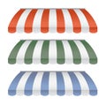 Set Of Striped Awnings with different colors : red, green and blue Royalty Free Stock Photo
