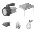 Awning, fire and other tourist equipment.Tent set collection icons in monochrome style vector symbol stock illustration