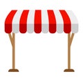 Awning isolated on a white background on the racks. Striped red and white sunshade for shops. Vector.