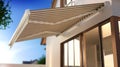 Awning and house, 3D illustration Royalty Free Stock Photo