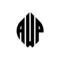 AWP circle letter logo design with circle and ellipse shape. AWP ellipse letters with typographic style. The three initials form a