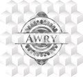 Awry grey badge with geometric cube white background