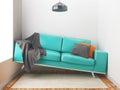 Awry sofa, big sofa in a small room, 3d render illustration Royalty Free Stock Photo