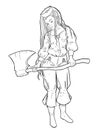 Princess with axe. Female viking warrior character.