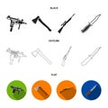 Ax, automatic, sniper rifle, combat knife. Weapons set collection icons in black,flat,outline style vector symbol stock