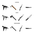 Ax, automatic, sniper rifle, combat knife. Weapons set collection icons in cartoon,black,monochrome style vector symbol