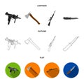 Ax, automatic, sniper rifle, combat knife. Weapons set collection icons in cartoon,outline,flat style vector symbol