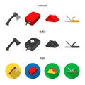 Ax, first-aid kit, tourist tent, folding knife. Camping set collection icons in cartoon,black,flat style vector symbol Royalty Free Stock Photo