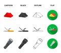 Ax, first-aid kit, tourist tent, folding knife. Camping set collection icons in cartoon,black,outline,flat style vector Royalty Free Stock Photo