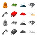 Ax, first-aid kit, tourist tent, folding knife. Camping set collection icons in cartoon,monochrome style vector symbol Royalty Free Stock Photo