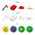 Ax, first-aid kit, tourist tent, folding knife. Camping set collection icons in cartoon,outline,flat style vector symbol Royalty Free Stock Photo