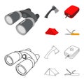 Ax, first-aid kit, tourist tent, folding knife. Camping set collection icons in cartoon,outline style vector symbol Royalty Free Stock Photo