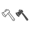 Ax line and solid icon, farm garden concept, workhouse equipment sign on white background, axe icon in outline style for