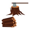 Ax with timber icon. Wood set vector Royalty Free Stock Photo