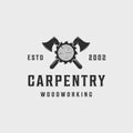 ax and wood saw carpentry logo vintage vector illustration template icon graphic design