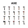 axe ax hatchet wood weapon icons set vector Royalty Free Stock Photo