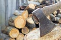 Axe and fire wood Royalty Free Stock Photo