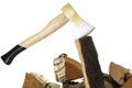 Axe and firewood, close-up Royalty Free Stock Photo