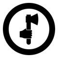 Axe in hand icon in circle round black color vector illustration image solid outline style Royalty Free Stock Photo