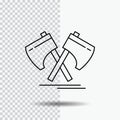 Axe, hatchet, tool, cutter, viking Line Icon on Transparent Background. Black Icon Vector Illustration
