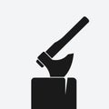 Axe in log black silhouette on white background Royalty Free Stock Photo
