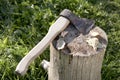 Axe with pack for cabin Royalty Free Stock Photo