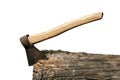 Axe sticked in the beam isolated