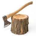 Axe in Tree Stump isolated on white background Royalty Free Stock Photo
