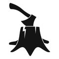 Axe on tree stump icon, simple style