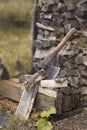 Axe and woodpile Royalty Free Stock Photo