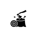 Axe, woodworking black icon concept. Axe, woodworking flat vector symbol, sign, illustration.