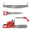 Axeman instruments set. Hand saws carpentry tools for sawing products Royalty Free Stock Photo