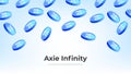 Axie Infinity AXS coin falling from the sky. AXS cryptocurrency concept banner background