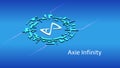 Axie Infinity AXS isometric token symbol in digital circle on blue background.